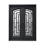 Iron Square Top Modern Dual Door with Frame and Threshold - 72 x 96 Inches - Matte Black - ALEKO