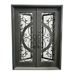 Iron Square Top Vine and Curve Dual Door with Frame and Threshold - 81 x 62 x 6 Inches - Matte Black - Matte Black