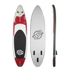 Inflatable Stand Up Wide Deck Paddle Board with Carry Bag and SUP Accessories - Youth and Adult - Red, White and Black - ALEKO