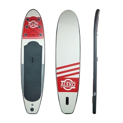 Inflatable Stand Up Wide Deck Paddle Board with Carry Bag and SUP Accessories - Youth and Adult - Red, White and Gray - ALEKO