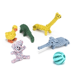 Dog Rope Toy 6-Pack With Animals and Rubber Ball - ALEKO