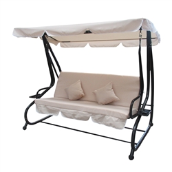 ALEKO Canopy Patio Swing Bench - Beige - Pillows and Cup Holders